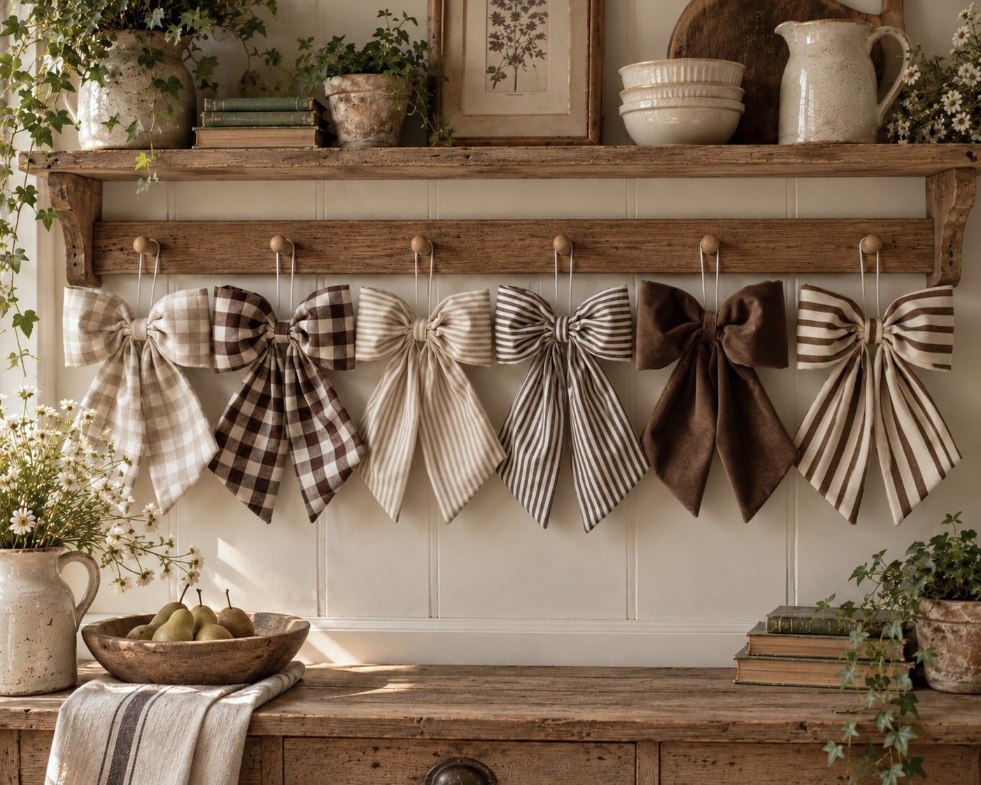 Handmade Bow Collection Handmade linen cotton and velvet bows in timeless neutral tones, perfect for cottage styling, wreaths and farmhouse interiors