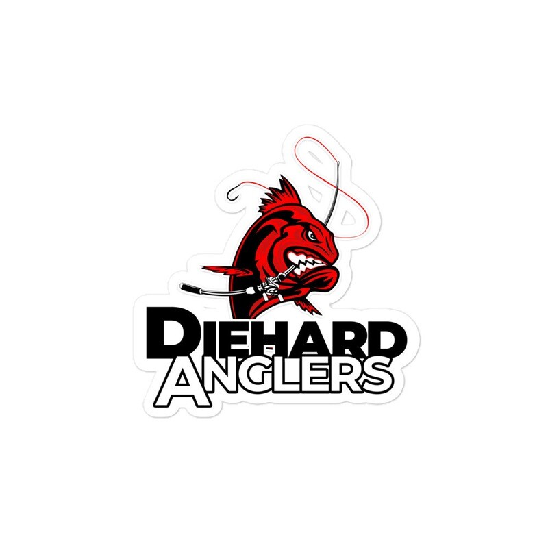Bubble-free stickers, "Diehard" on top/"Anglers" on bottom logo design