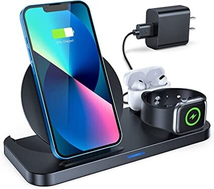 Cargador inalámbrico, estación de carga inalámbrica 3 en 1 con certificación Qi compatible con iPhone 13/13 Pro/13 Pro Max/12/12 Pro Max/11/X/8/S22/S21