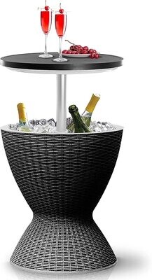 SereneLife Mesa enfriadora de bar al aire libre para todo tipo de clima, muebles frescos y bañera de hidromasaje, patio de ratán construido 7.5 galones cerveza y vino enfriador-SLBUB795 (negro)