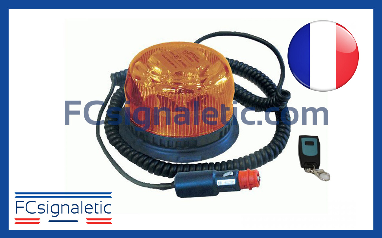 Gyrophare Gyroled orange télécommandé embase magnétique prise allume cigare classe 1 flash STANDBY MERCURA