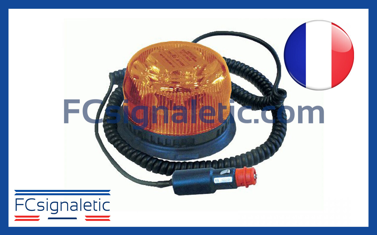 Gyrophare Gyroled orange embase magnétique prise allume cigare classe 1 rotatif STANDBY MERCURA 22308-01