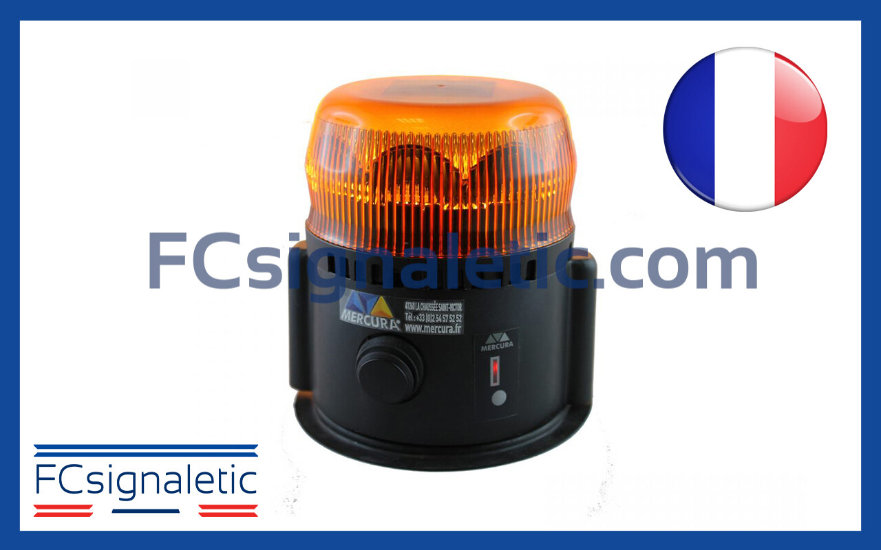 Gyrophare Gyroled orange autonome embase magnétique chargeur 220V classe 1 rotatif STANDBY MERCURA