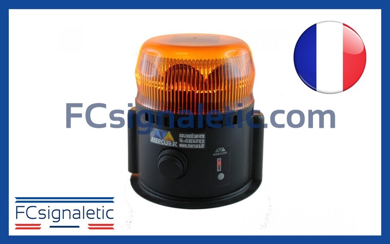 Gyrophare Gyroled orange autonome embase magnétique chargeur 220V classe 1 rotatif STANDBY MERCURA
