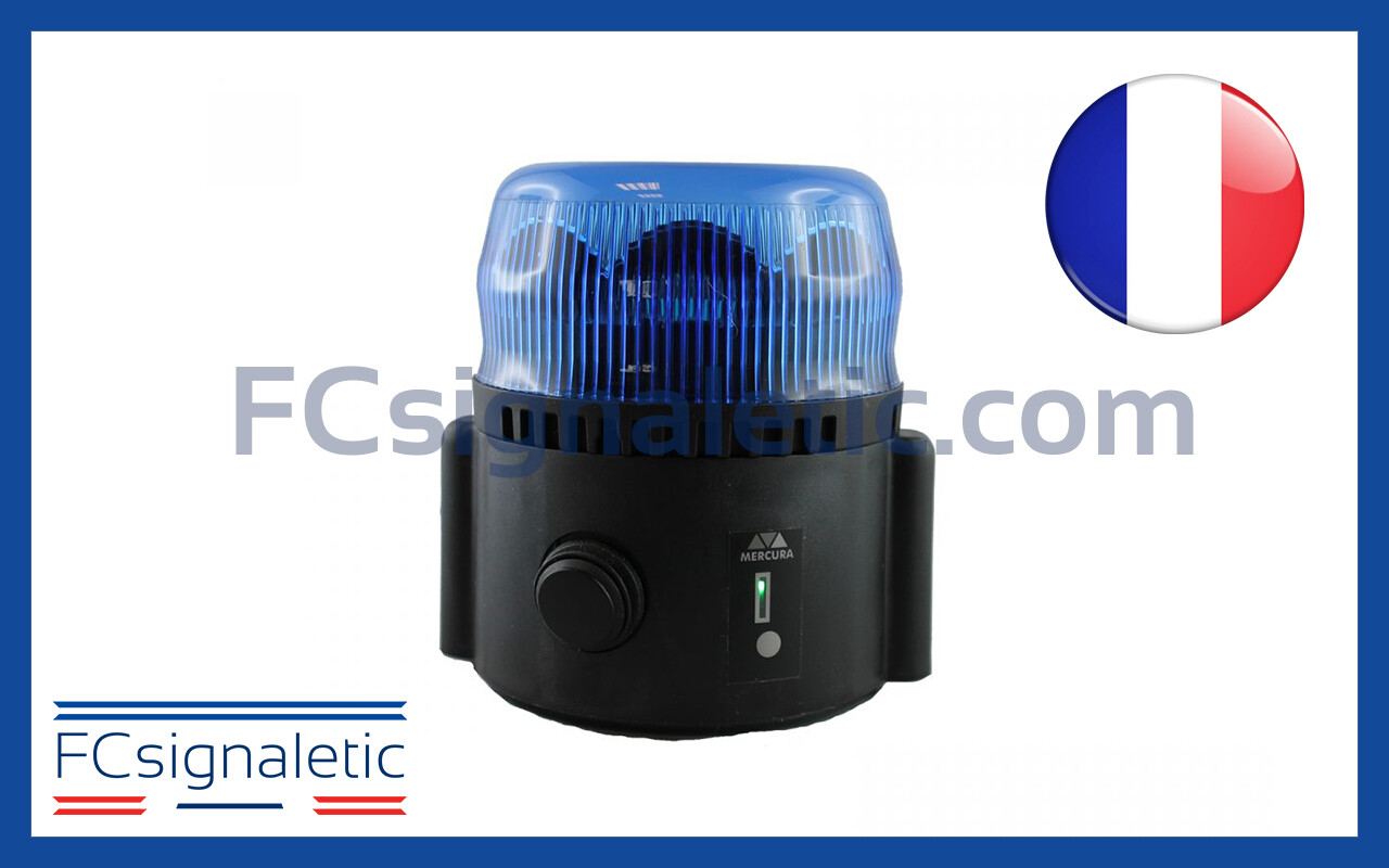 Gyrophare Gyroled bleu autonome embase magnétique chargeur 220 V classe 1 rotatif STANDBY MERCURA 27157-01