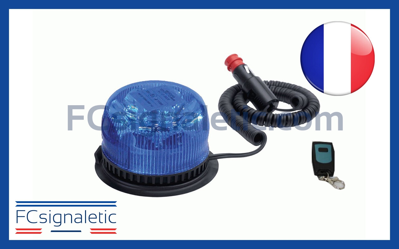 Gyrophare Gyroled bleu télécommandé embase magnétique prise allume cigare classe 1 flash STANDBY MERCURA 30372-00
