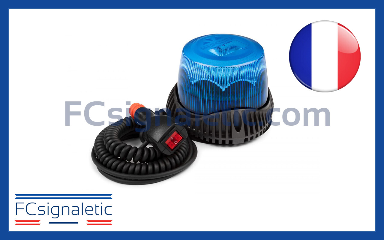 Gyrophare Gyroled M80 bleu embase magnétique prise allume cigare classe 1 STANDBY MERCURA 31652-01