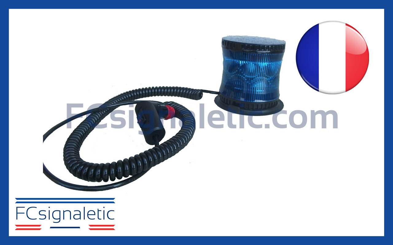 Gyrophare Gyroled bleu embase magnétique prise allume cigare classe 2 rotatif STANDBY MERCURA 23524-00