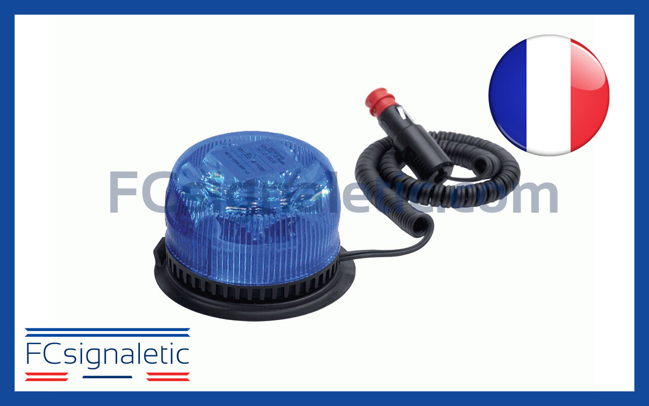 Gyrophare Gyroled bleu équipement aéroport OACI embase magnétique prise allume cigare classe 1 rotatif STANDBY MERCURA 28409-00