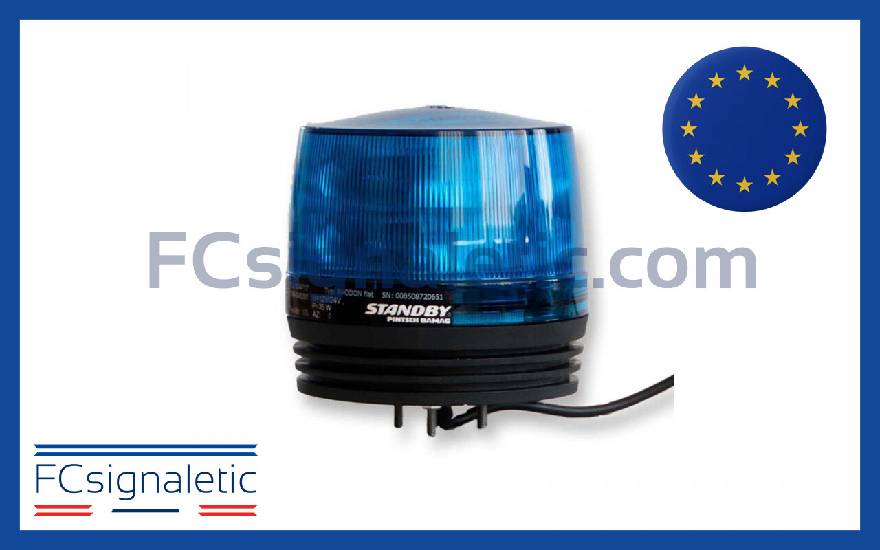 Gyrophare à LED RHODON bleu embase ISO classe 2 flash STANDBY MERCURA 31222-00