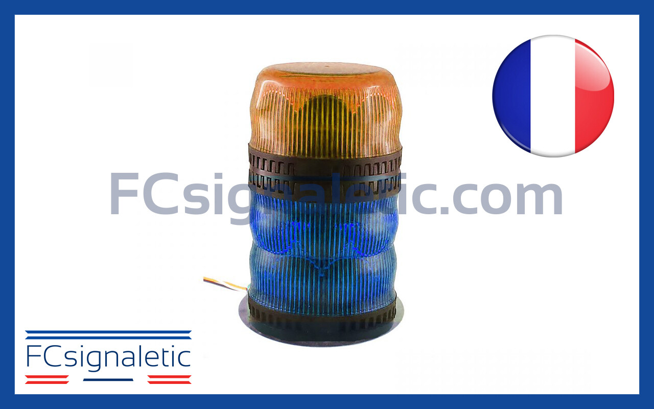 Gyrophare Gyroled KOMBI bleu classe 2 flash, orange classe 1 flash embase magnétique prise allume cigare STANDBY MERCURA