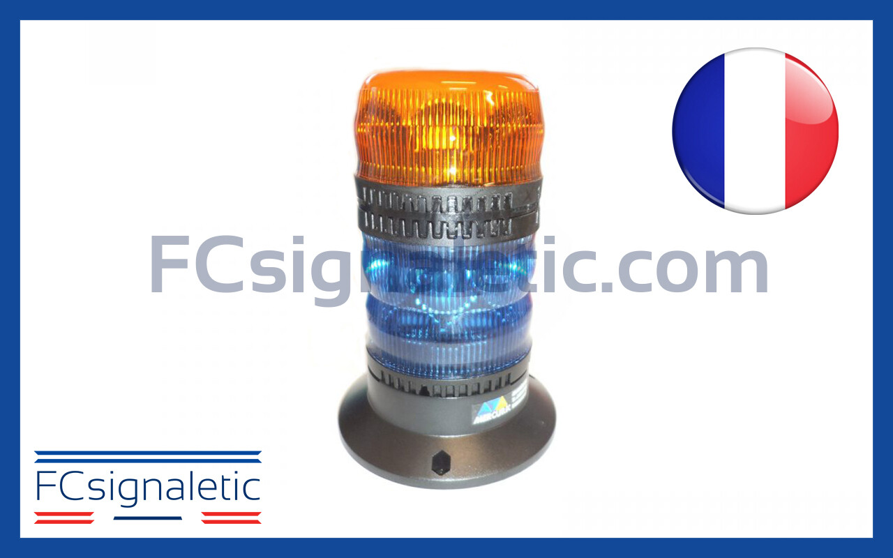 Gyrophare Gyroled KOMBI bleu classe 2 flash, orange classe 1 rotatif embase ISO STANDBY MERCURA