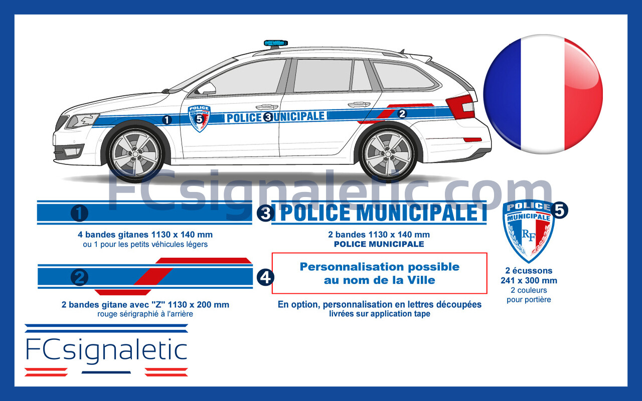 Kit sérigraphie Police municipale avec capot miroir pour véhicule léger