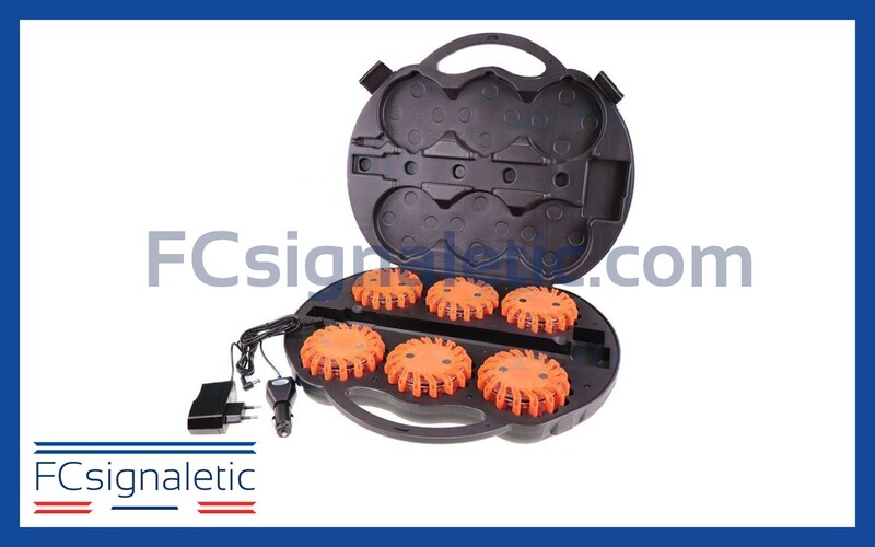 Valise de 6 balises lumineuses rouges autonomes magnétiques et rechargeables