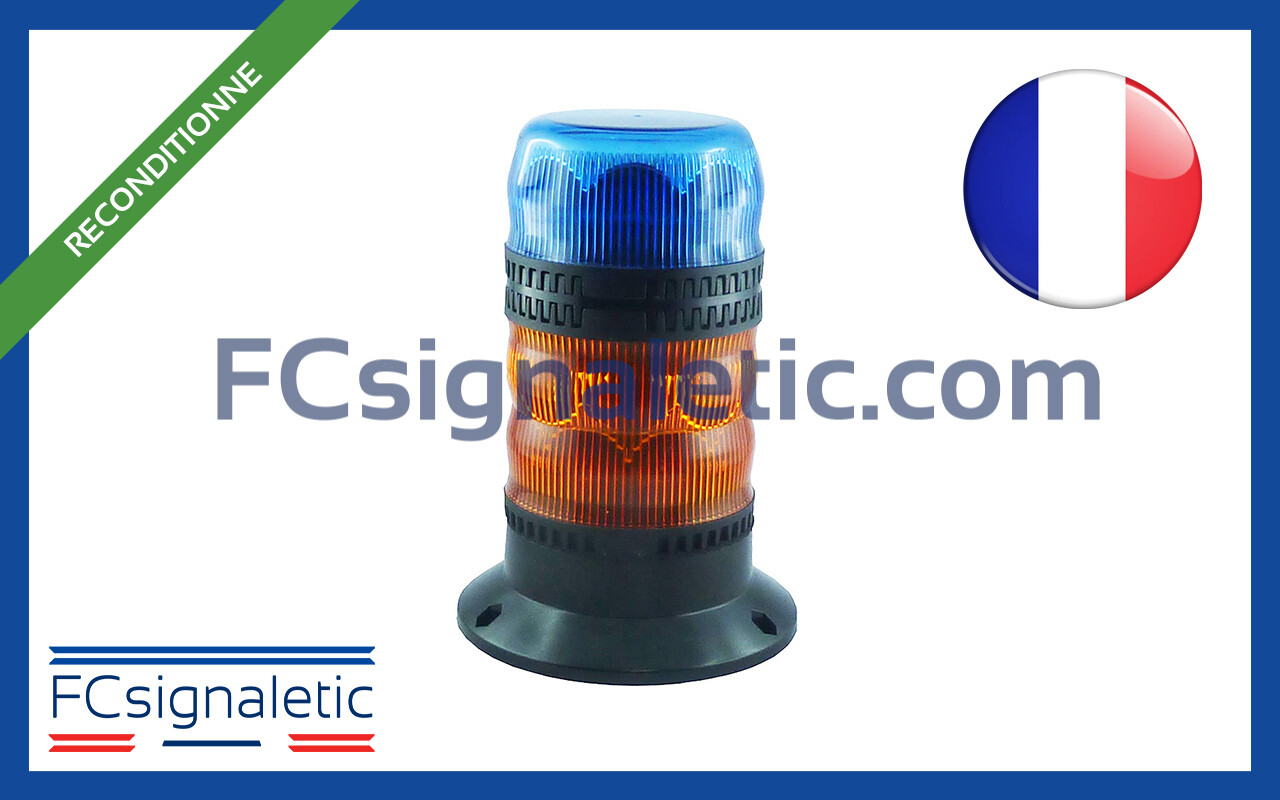 Gyrophare Gyroled KOMBI orange classe 2 rotatif, bleu classe 1 flash embase ISO reconditionné STANDBY MERCURA 24604-50