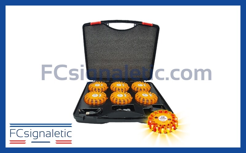 Valise de 6 balises lumineuses oranges autonomes magnétiques et rechargeables LEDWORK LWK0006