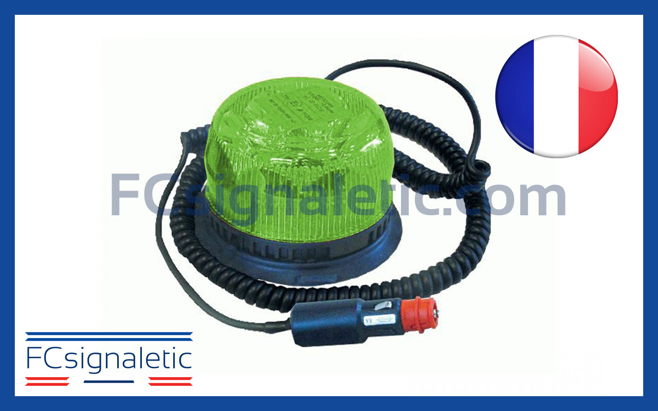 Gyrophare Gyroled vert embase magnétique prise allume cigare classe 1 flash STANDBY MERCURA 23391-01