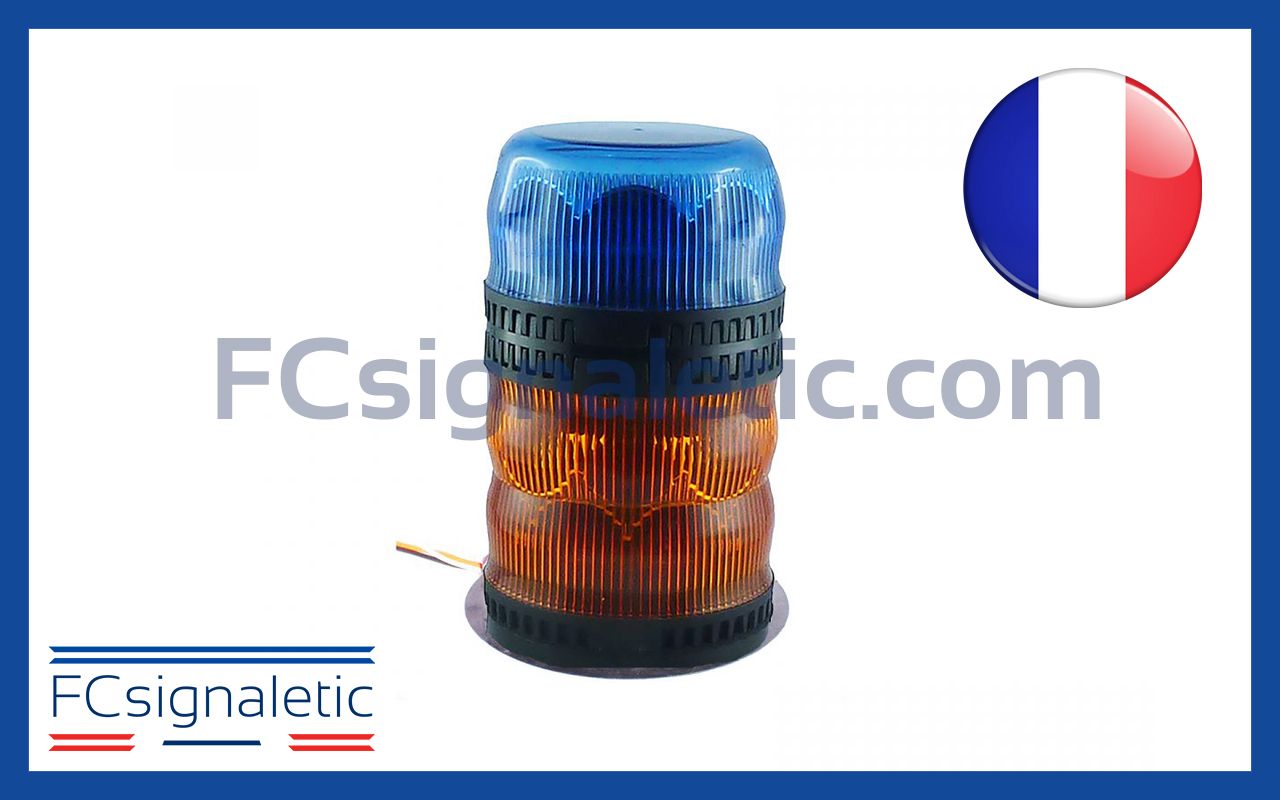 Gyrophare Gyroled KOMBI orange classe 2 flash, bleu classe 1 flash embase magnétique prise allume cigare STANDBY MERCURA