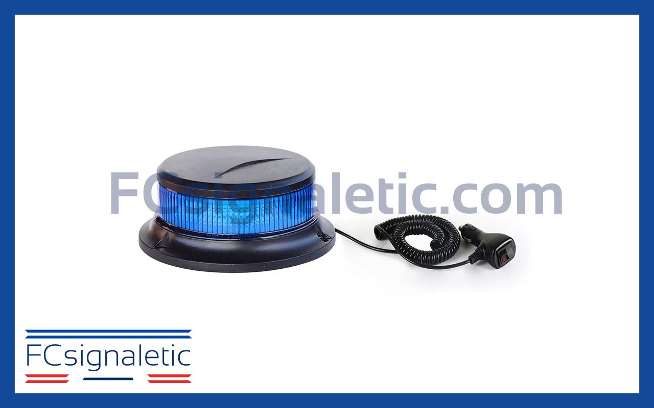 Gyrophare à LED bleu extra plat embase magnétique prise allume cigare classe 1