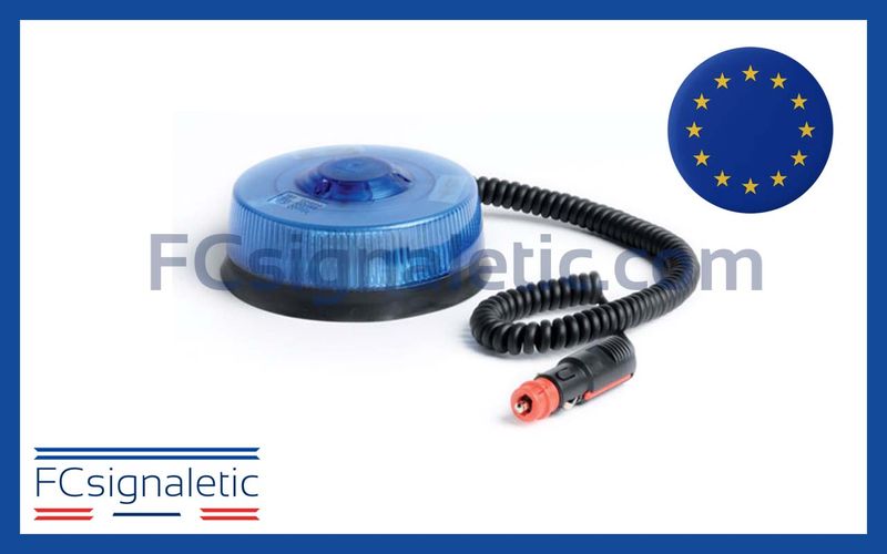 Gyrophare à LED LM400 Solaris bleu embase magnétique prise allume cigare classe 1 SIRAC 2003017