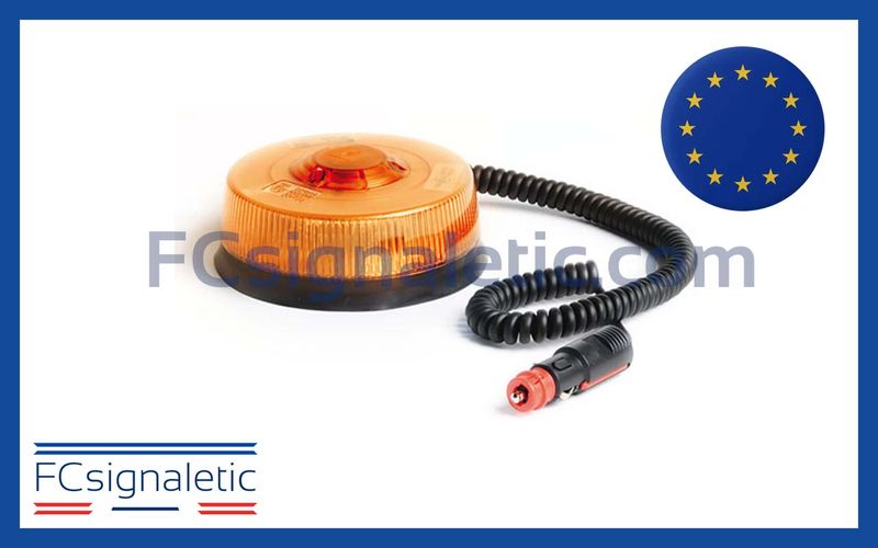 Gyrophare à LED LM400 Solaris orange embase magnétique prise allume cigare classe 1 SIRAC