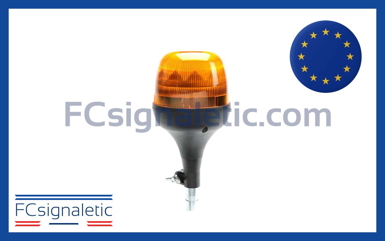 Gyrophare à LED THREESIXTY Medium Short orange embase hampe classe 1 flash SIRAC