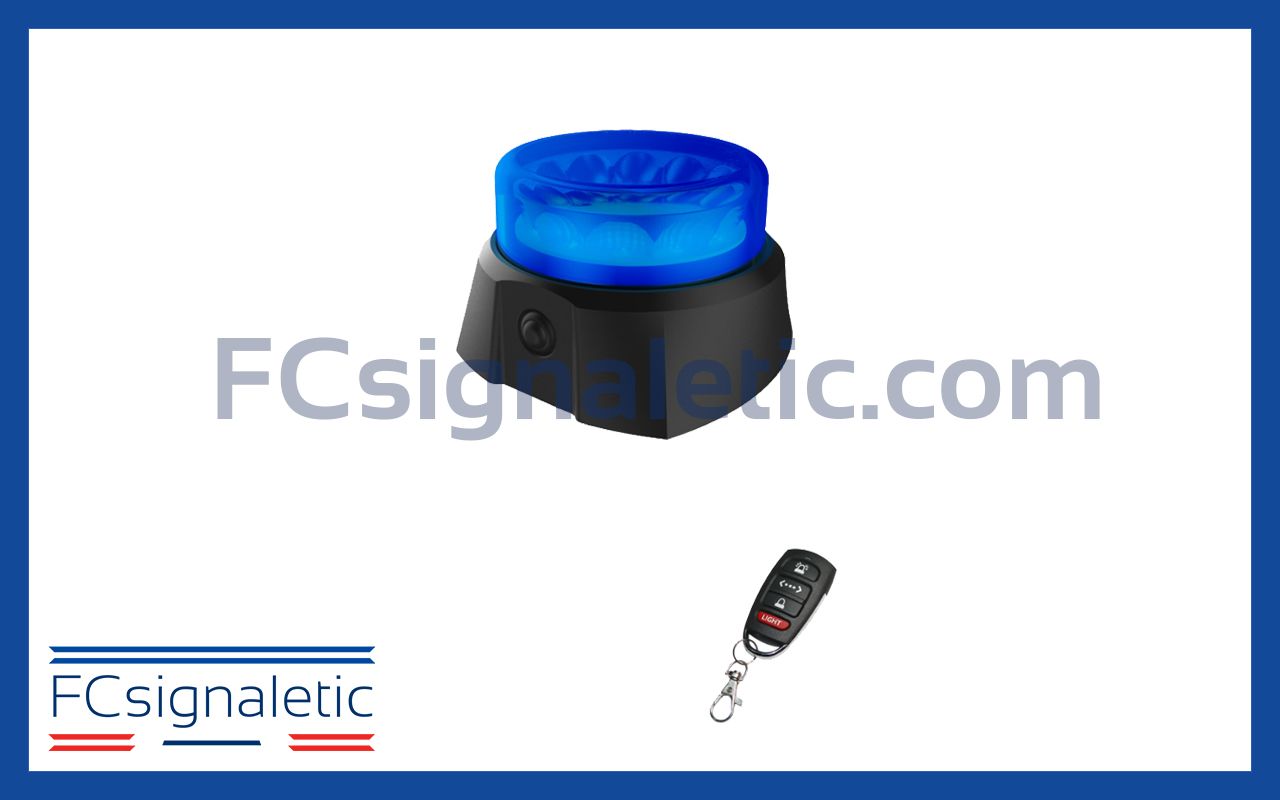 Gyrophare à LED bleu autonome embase magnétique avec télécommande C12 MAG PRO 911 SIGNAL