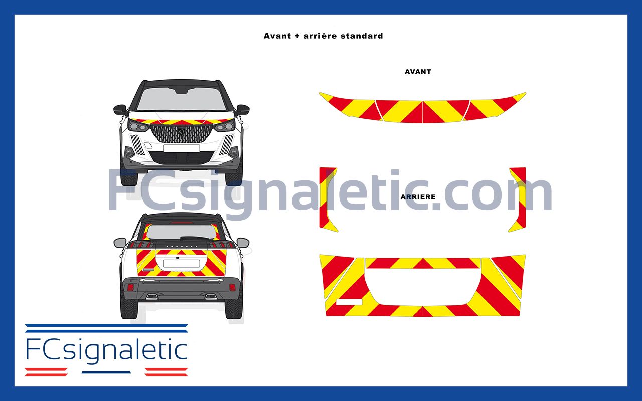 Kit sérigraphie balisage prédécoupé avant/arrière standard jaune/rouge classe B pour véhicules légers