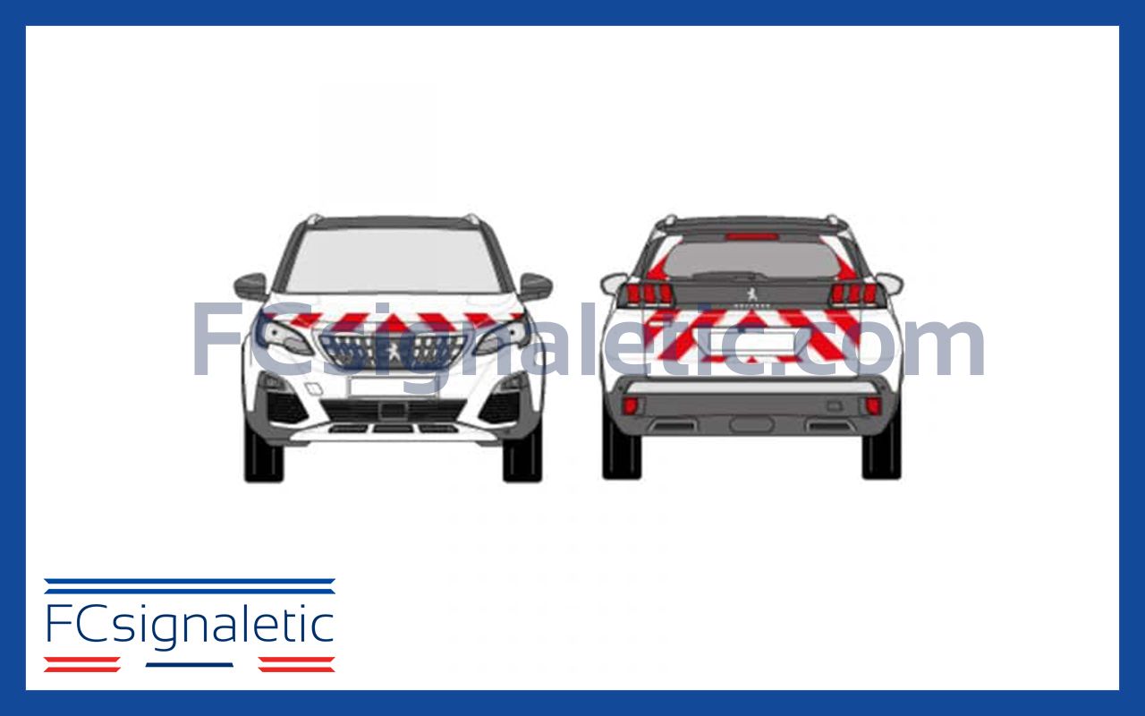 Kit sérigraphie balisage prédécoupé avant/arrière standard rouge/blanc classe B pour véhicules légers