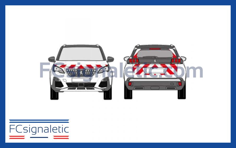 Kit sérigraphie balisage prédécoupé avant/arrière standard rouge/blanc classe B pour véhicules légers