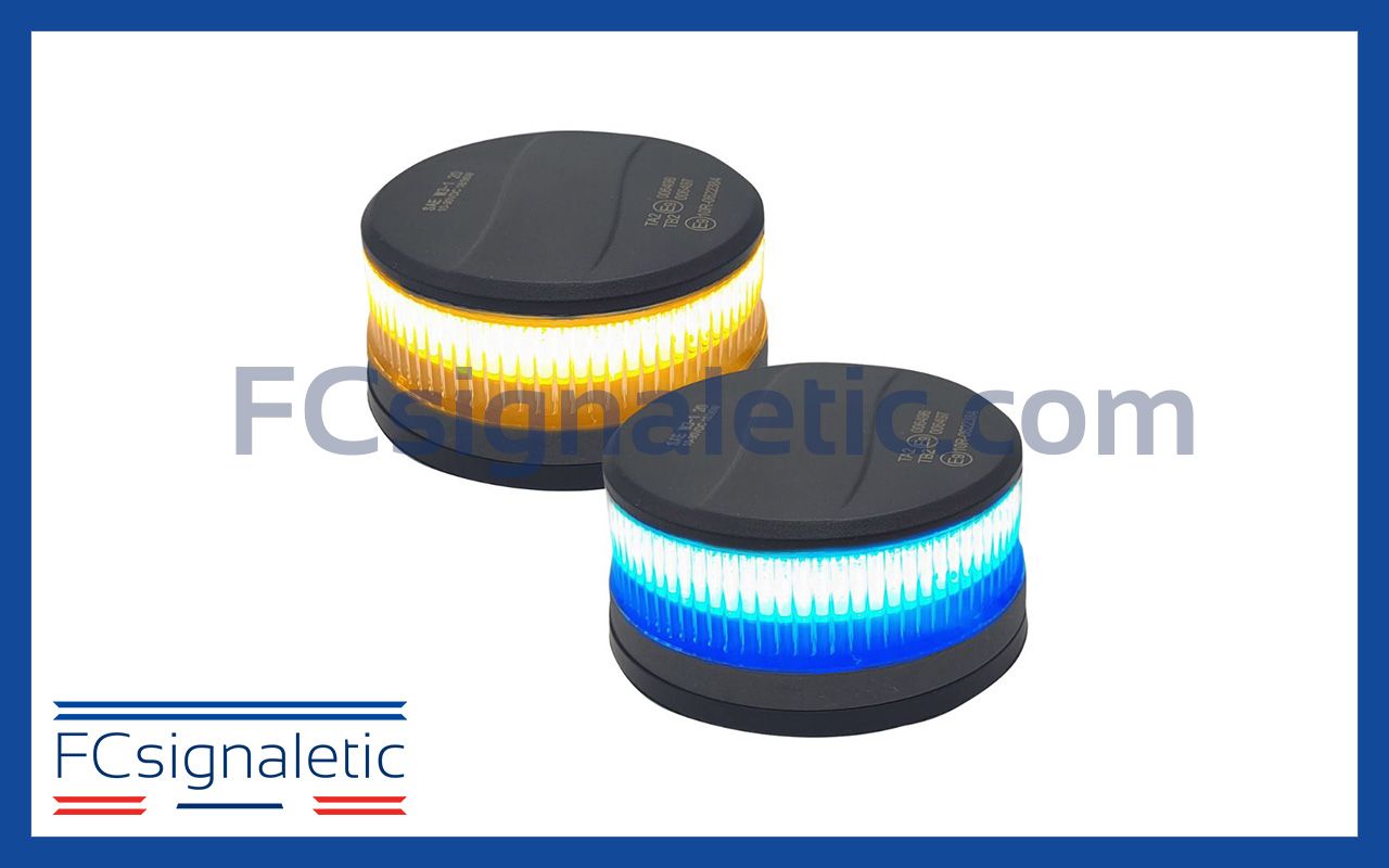 Gyrophare à LED bicolore orange bleu embase magnétique prise allume cigare classe 2
