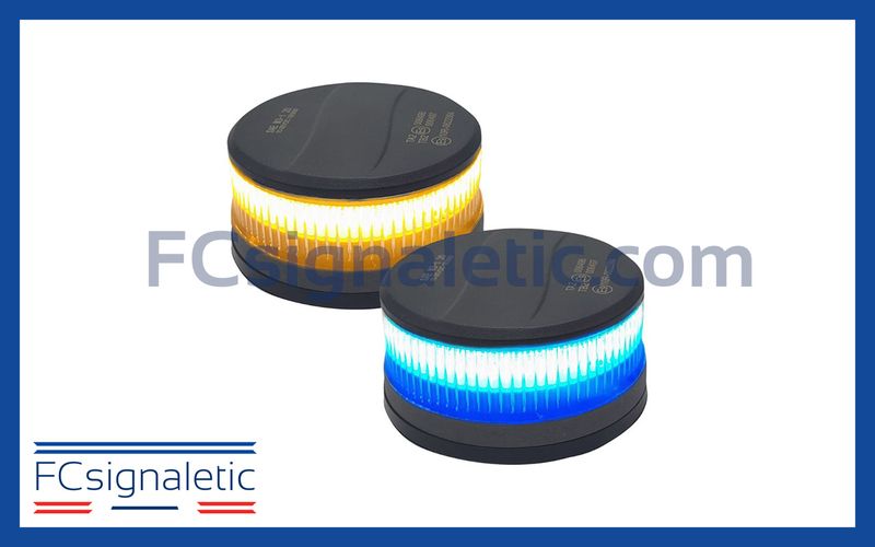 Gyrophare à LED bicolore orange bleu embase magnétique prise allume cigare classe 2