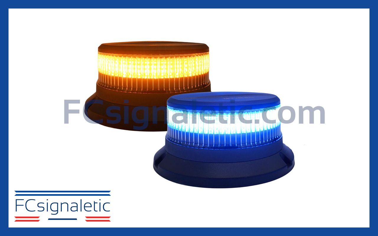 Gyrophare à LED bicolore orange bleu embase ISO classe 2