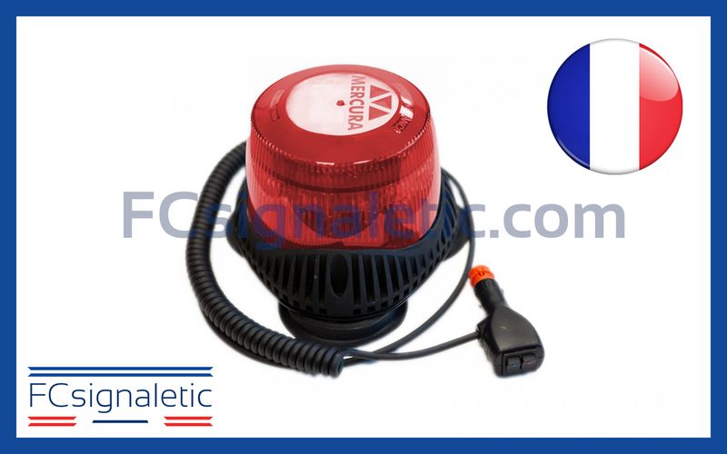 Gyrophare Gyroled M130 rouge embase magnétique prise allume cigare classe 2 STANDBY MERCURA 29622-02