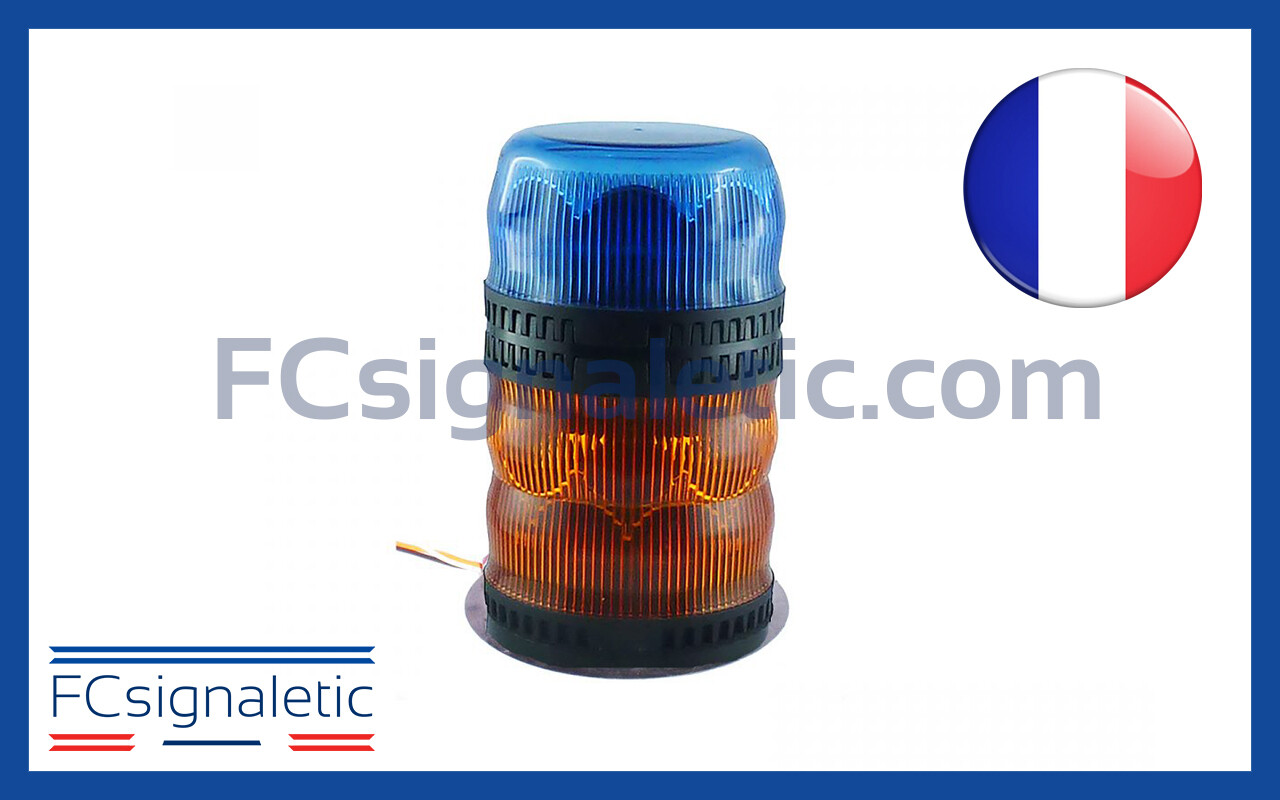 Gyrophare Gyroled KOMBI orange classe 2 rotatif, bleu classe 1 flash embase magnétique prise allume cigare STANDBY MERCURA 24605-01