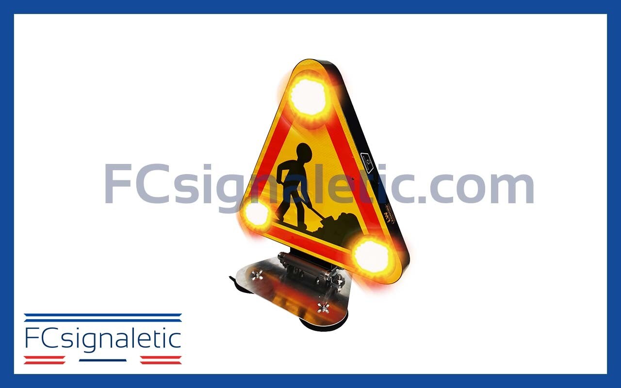 Triangle Triflash Travaux AK5 autonome magnétique 500 mm 2 faces classe 2 LEDWORK LWK0560
