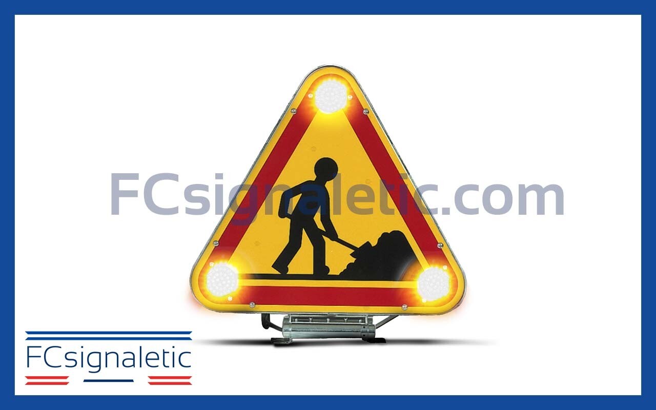 Triangle Triflash Travaux AK5 500 mm sans kit rabattable 2 faces classe 2 LEDWORK LWK0181S