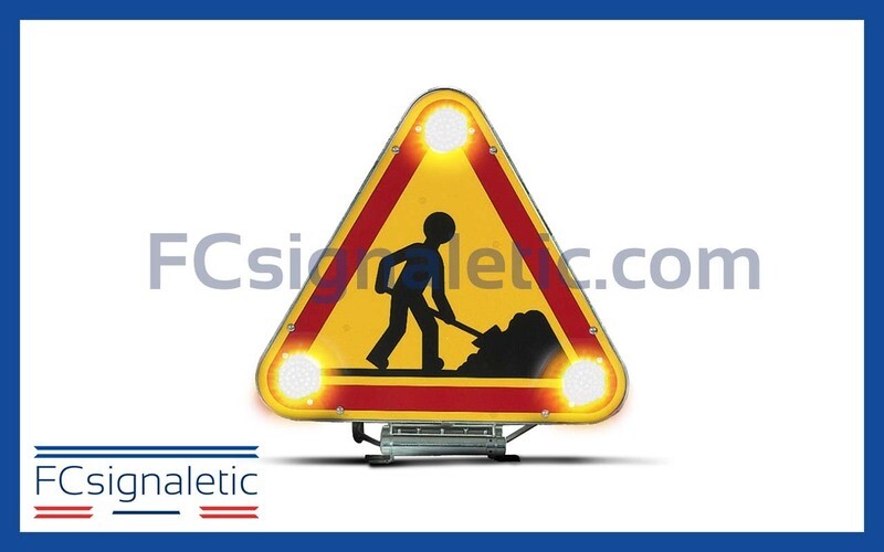 Triangle Triflash Travaux AK5 500 mm sans kit rabattable 2 faces classe 2 LEDWORK LWK0181S