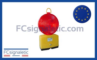 Lampe de chantier EURO-NITRA à LED, feu fixe/clignotant, double face rouge avec fixation NISSEN
