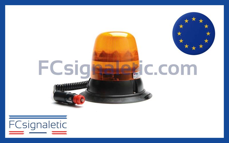 Gyrophare à LED THREESIXTY Medium Tall orange embase magnétique prise allume cigare classe 1 flash SIRAC 513TLM02