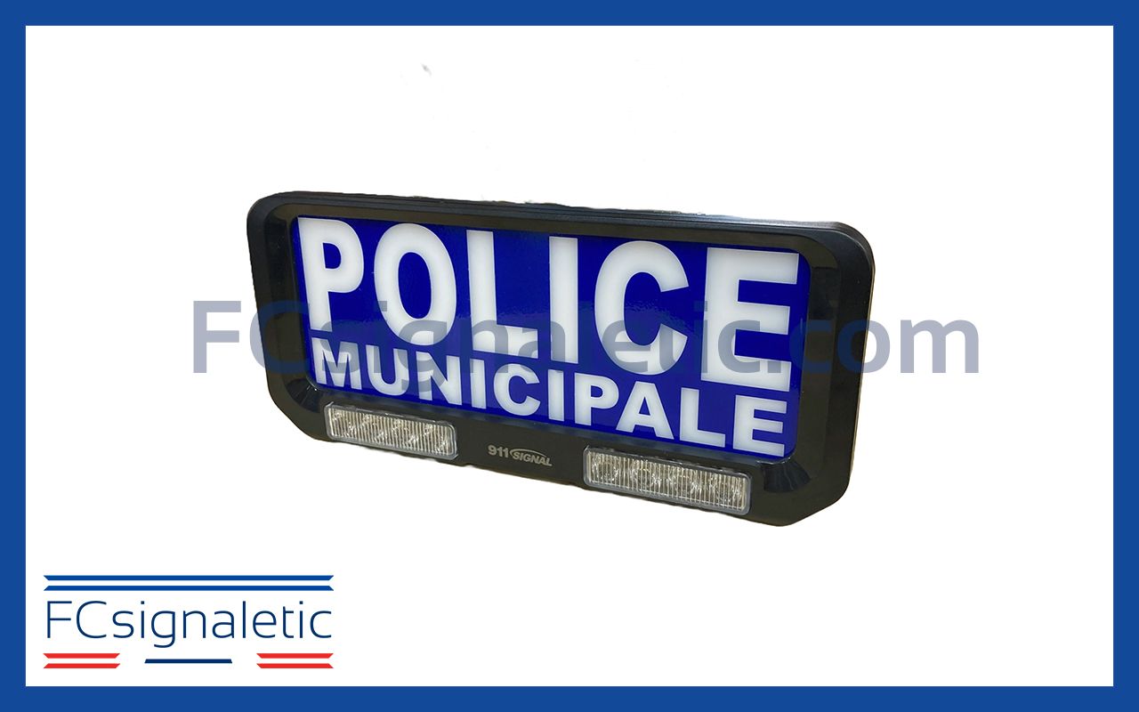 Panneau pare-soleil avec feux flash bleu (POLICE MUNICIPALE) Visormate 911 SIGNAL 051901B-PM