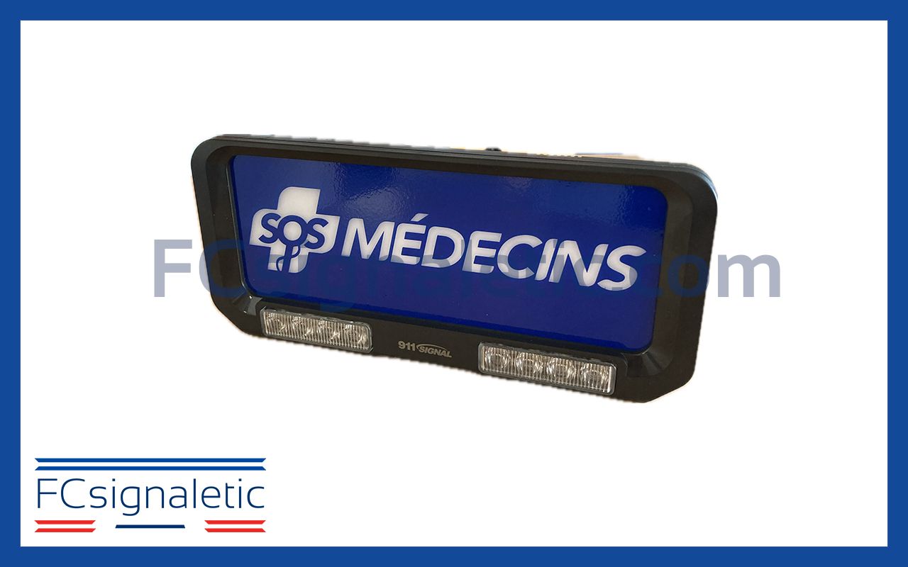 Panneau pare-soleil avec feux flash bleu (SOS MEDECINS) Visormate 911 SIGNAL 051901B-SOSM