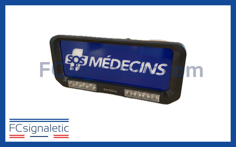 Panneau pare-soleil avec feux flash bleu (SOS MEDECINS) Visormate 911 SIGNAL 051901B-SOSM