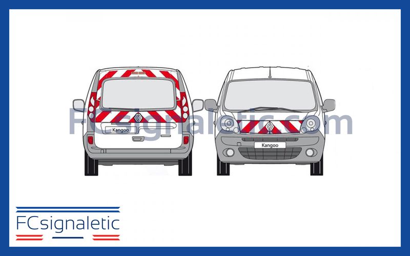 Kit sérigraphie balisage prédécoupé avant/arrière standard rouge/blanc classe B pour véhicules petits utilitaires