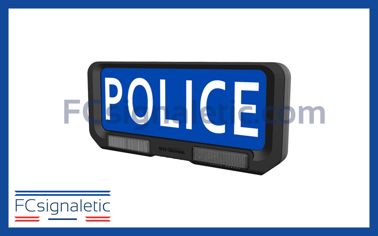 Panneau pare-soleil avec feux flash bleu (texte personnalisable) Visormate 911 SIGNAL 051901B-T