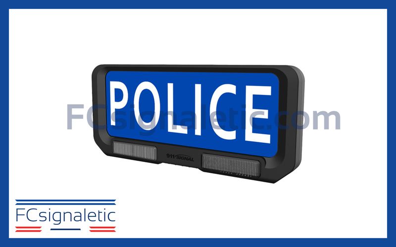 Panneau pare-soleil avec feux flash bleu (texte personnalisable) Visormate 911 SIGNAL 051901B-T