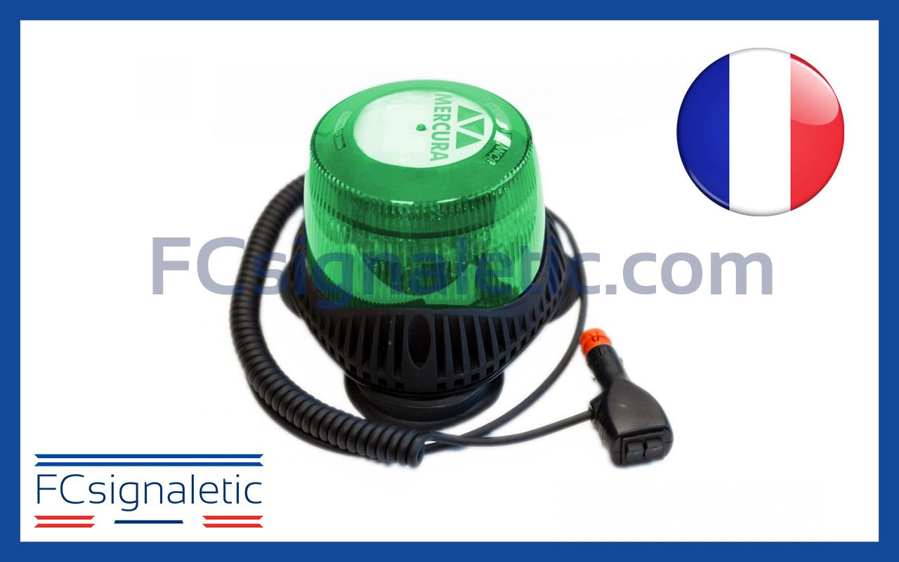 Gyrophare Gyroled M130 vert embase magnétique prise allume cigare classe 2 STANDBY MERCURA 29623-02