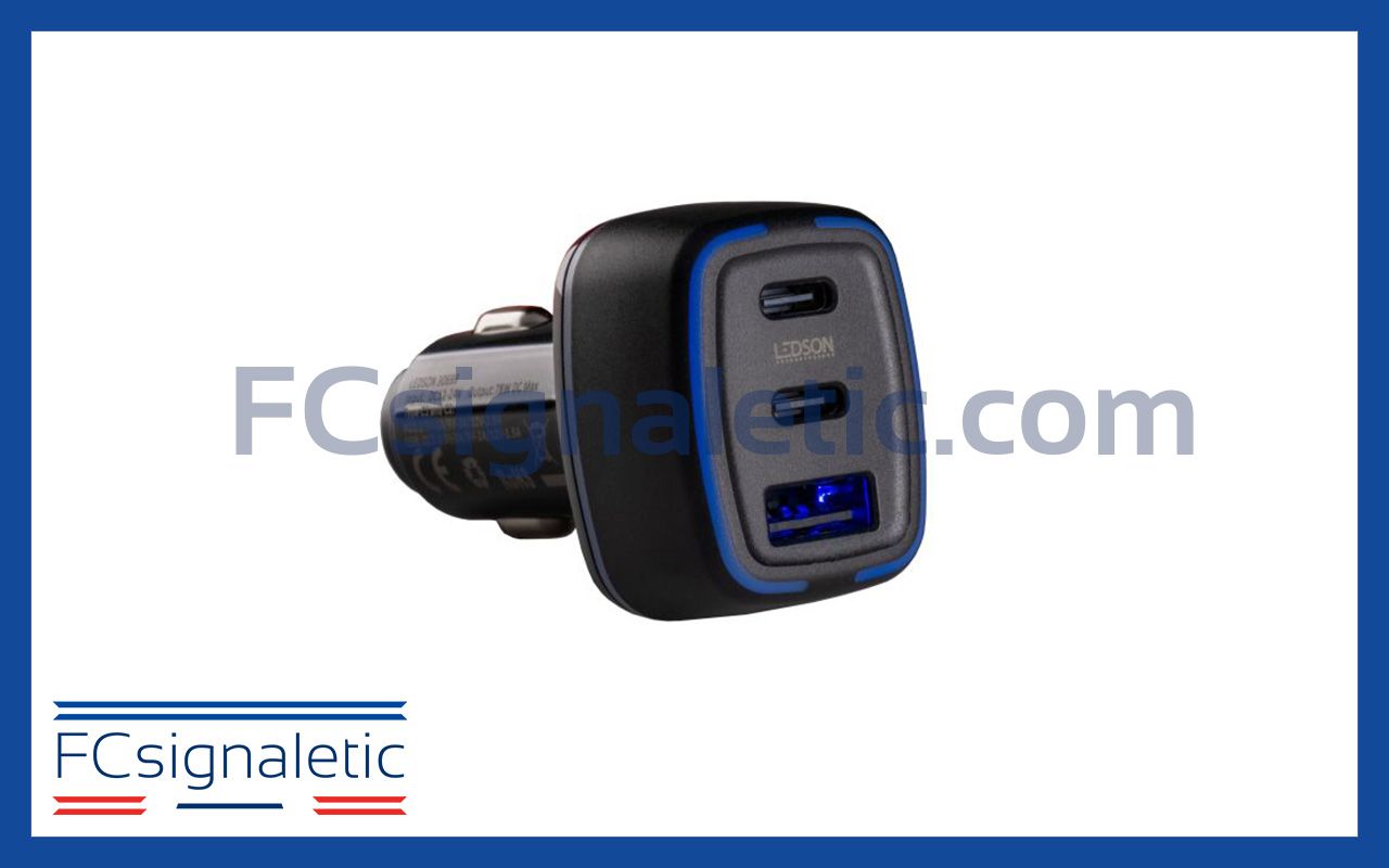 Chargeur rapide USB avec prise allume-cigare 3 ports (2 x USB-C, 1 x USB-A) LEDSON 30699
