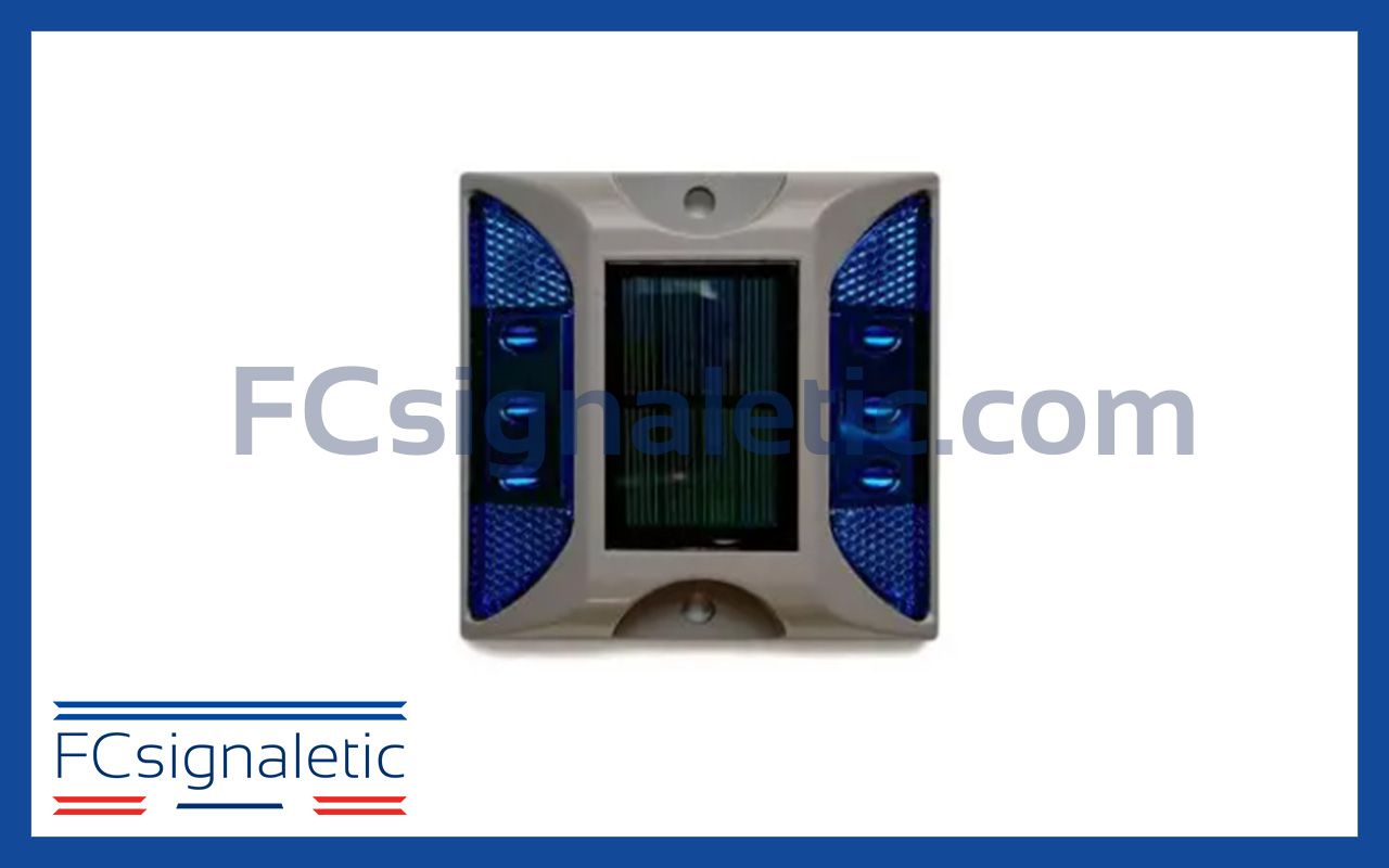 Plot routier solaire led 20 tonnes bidirectionnel lumière flash bleu LEDWORK LWK0103