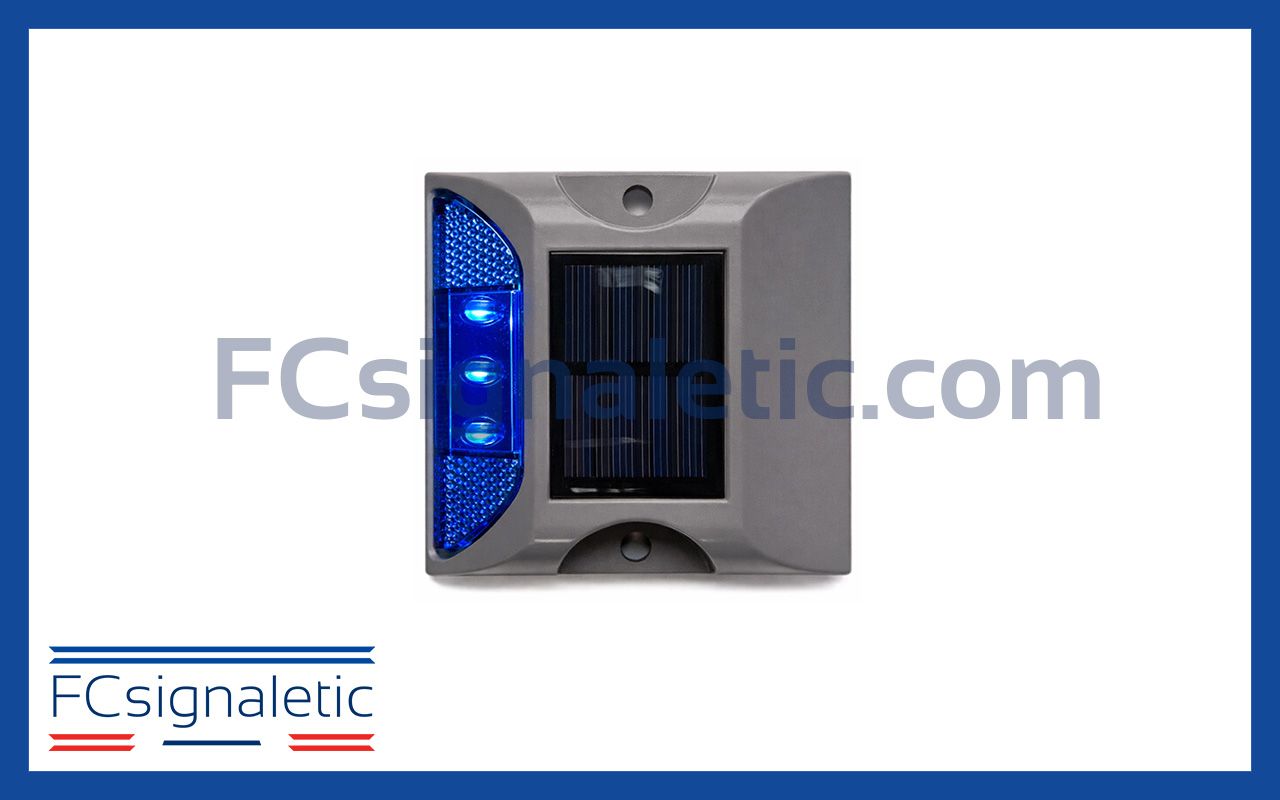 Plot routier solaire led 20 tonnes unidirectionnel lumière flash bleu LEDWORK LWK0105